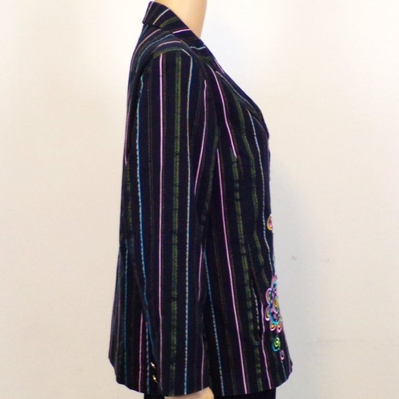 BOB MACKIE WEARABLE ART size M blazer black + multicolor stripes & embroidery - Picture 5 of 16
